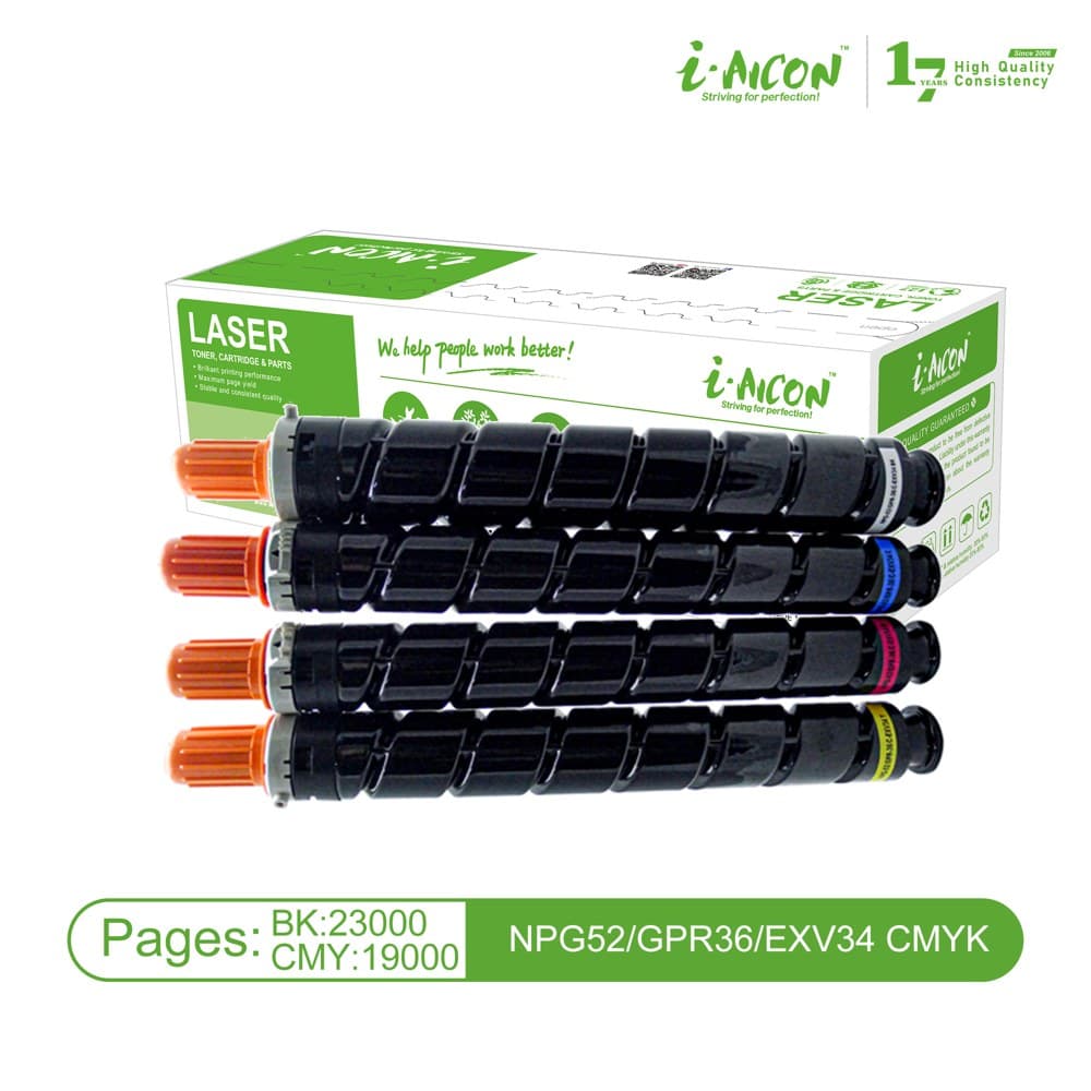 Bộ mực máy photocopy màu Aicon NPG-52/GPR-36/EXV-34 CMYK – 4 màu
