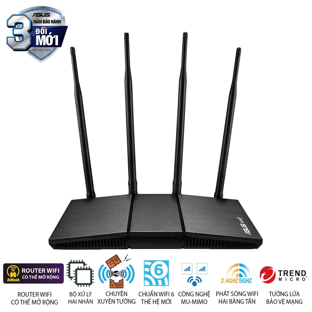 Bộ phát wifi 6 Asus RT-AX1800HP v2 MU-MIMO AX1800Mbps