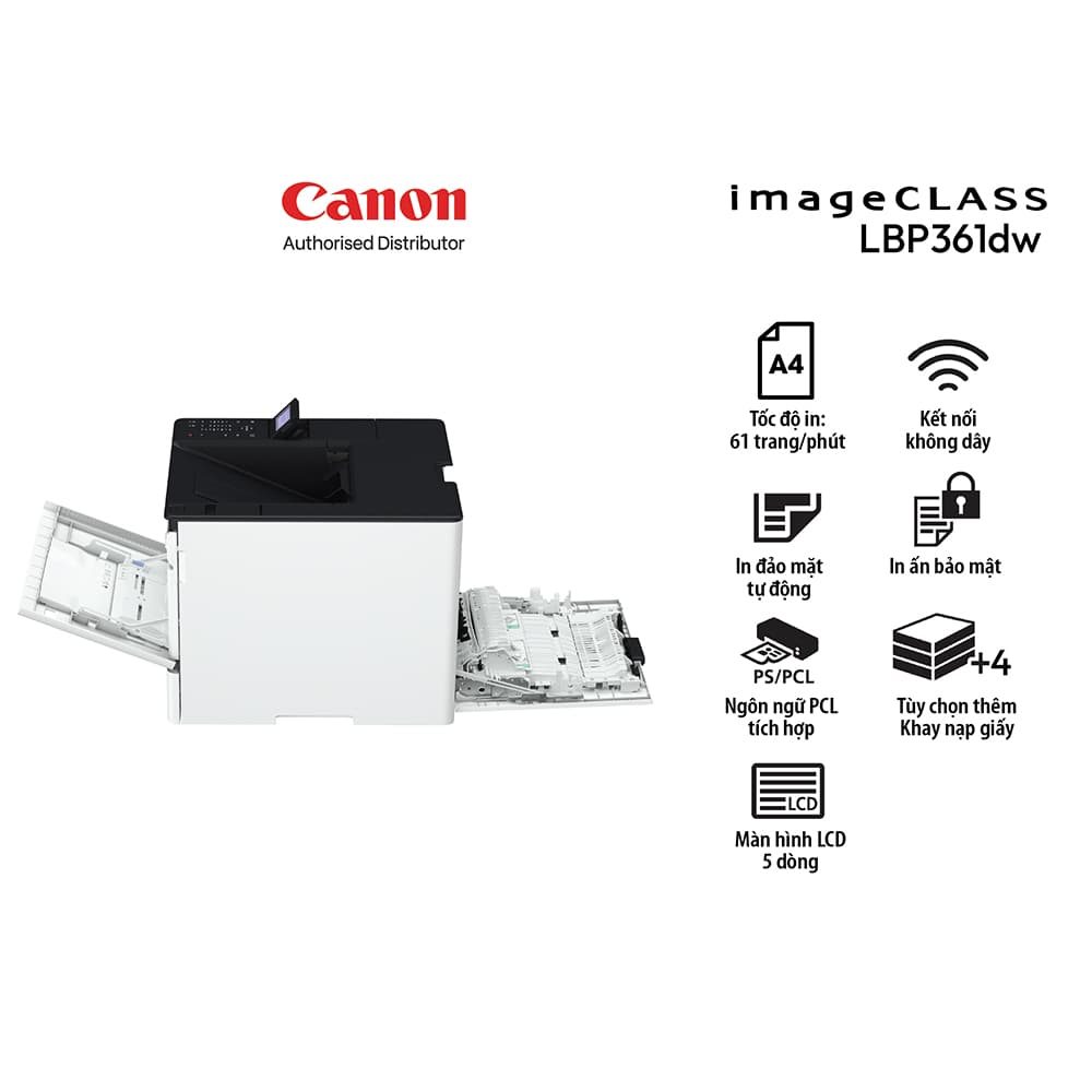 Máy in laser đen trắng Canon LBP361dw (In đảo mặt| A4| A5| USB| LAN| WIFI)
