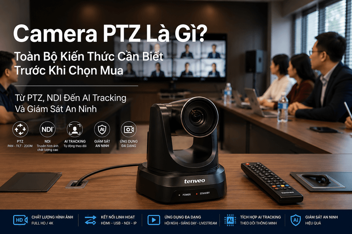 Camera PTZ Là Gì? Toàn Bộ Kiến Thức Cần Biết Trước Khi Chọn Mua — Từ PTZ, NDI Đến AI Tracking Và Giám Sát An Ninh