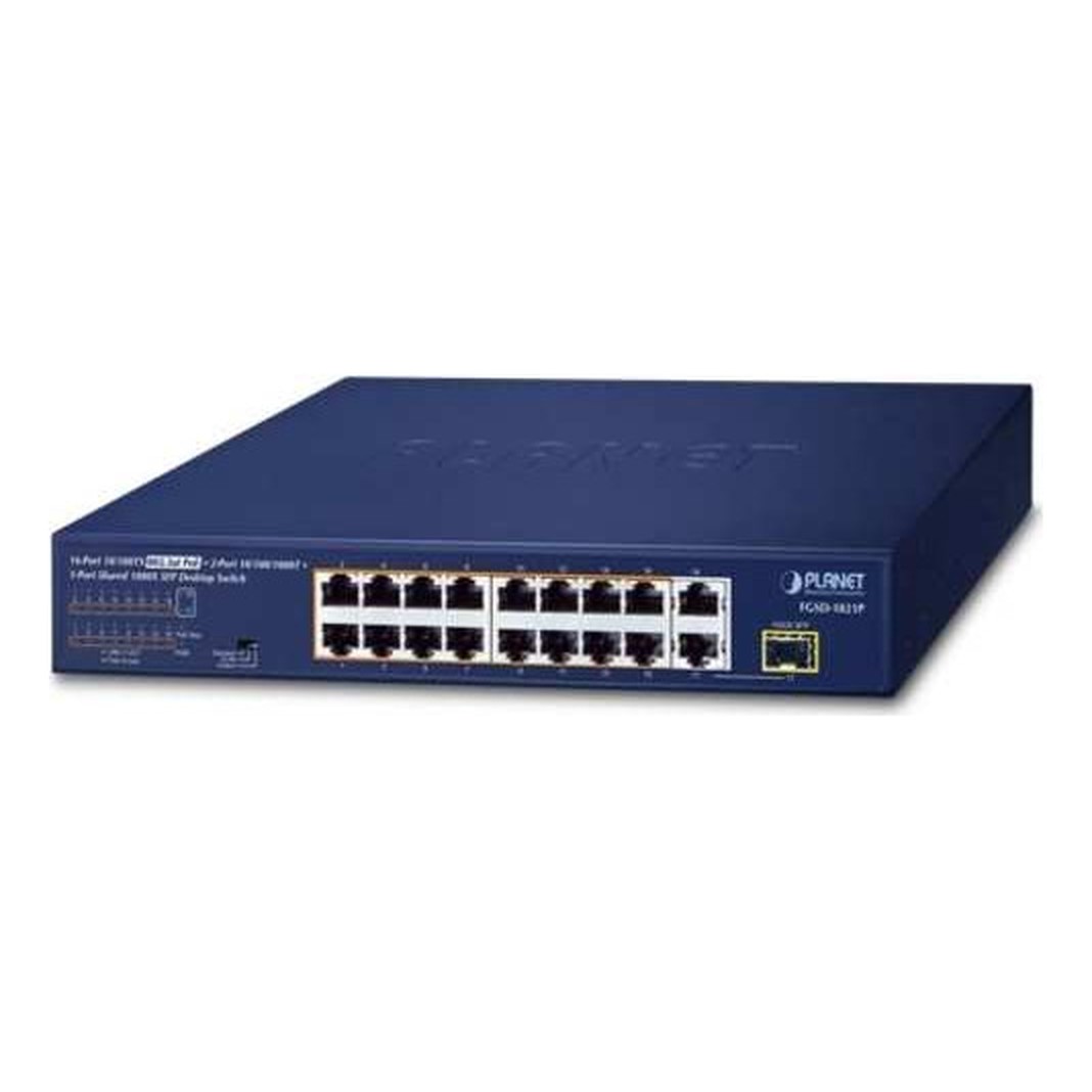 Thiệt bị Switch PoE Planet FGSD-1821P, 16 port 10/100M PoE + 2RJ45/1SFP