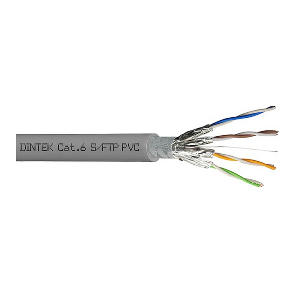 Cáp mạng Dintek CAT.6 S-FTP, 4 pair, 23AWG, Bọc nhôm chống nhiễu từng đôi, bọc thêm lưới đồng ở ngoài, cuộn 305m trên rulo nhựa _1107-04009