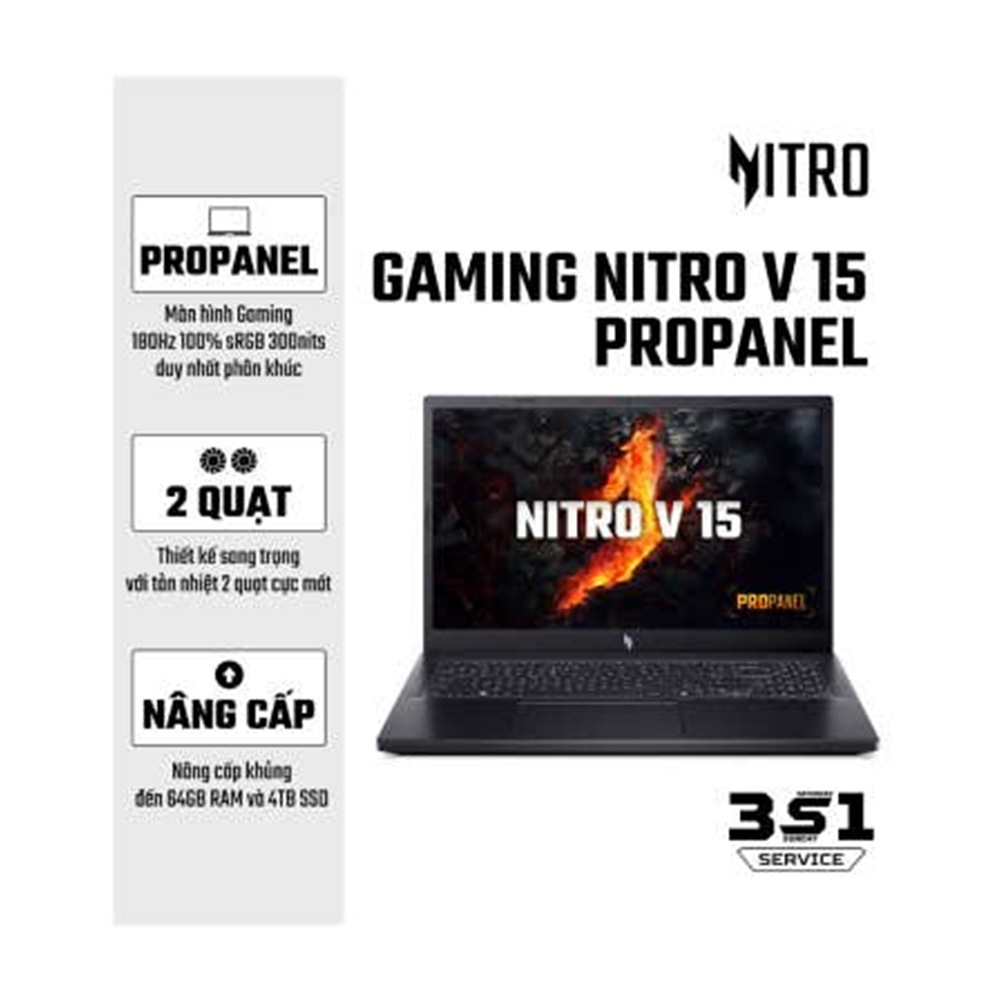 Laptop Acer Gaming Nitro V ANV15-51-76B9 NH.QN8SV.008 (Intel Core i7-13620H | RTX 4050 6GB | 15.6 inch FHD | 16GB | 512GB | Win 11 | Đen)