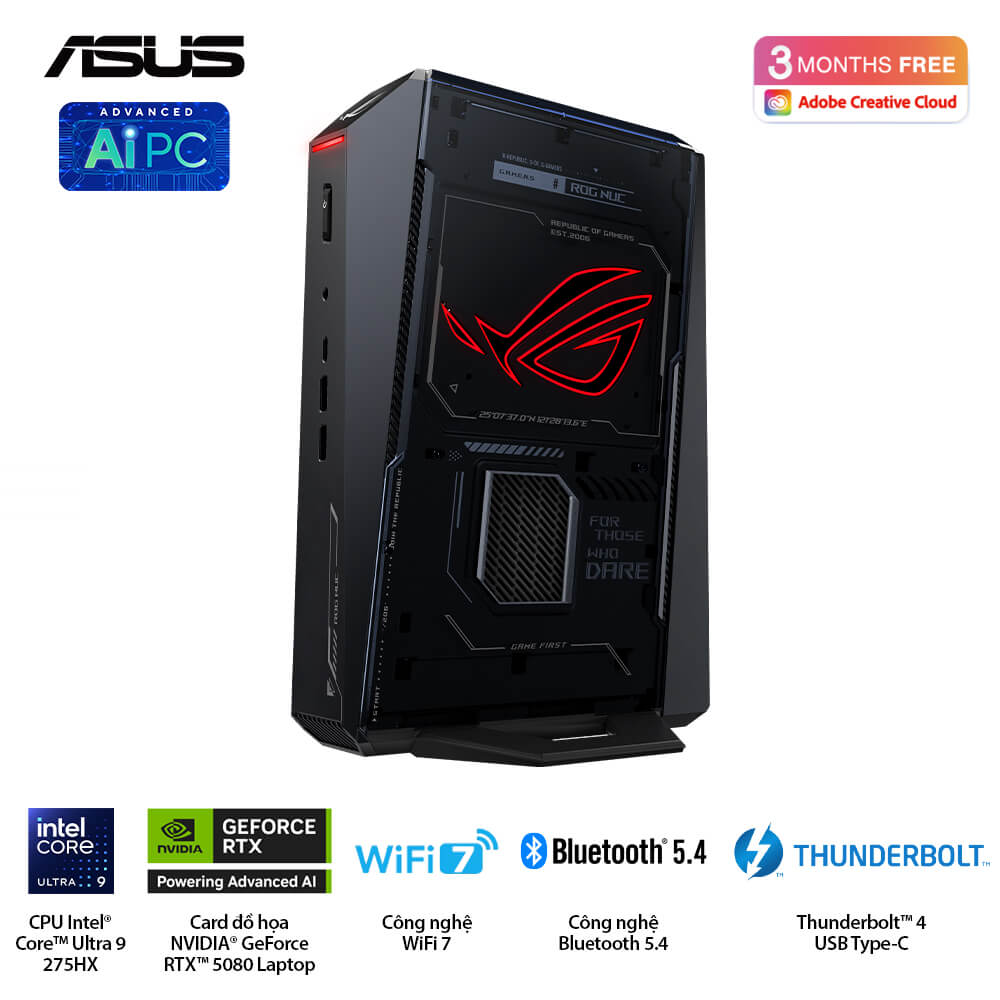 Bộ Mini PC ASUS ROG NUC RNUC15JNK9X289A0 (U9 275HX | 32GB | 1TB | RTX 5080 | Killer Wifi 7E | Win 11)
