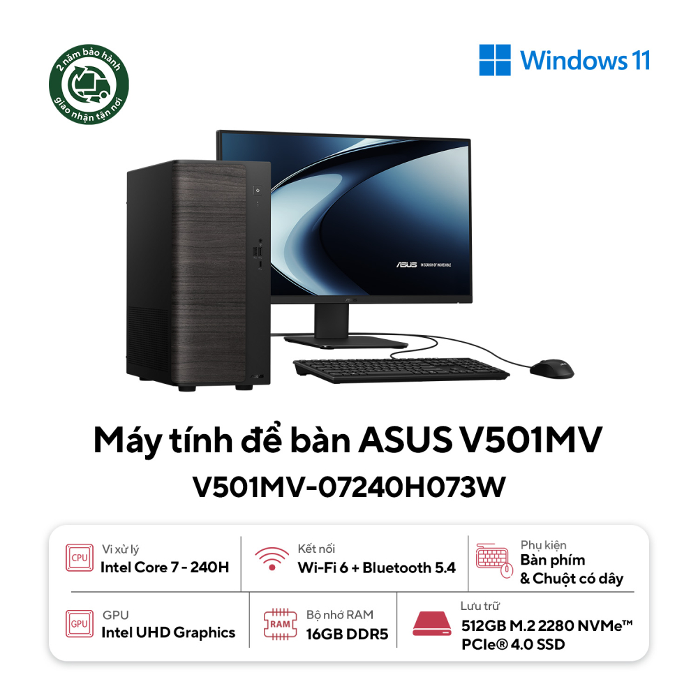 Máy tính để bàn Asus V501MV-07240H073W (Core 7 240H | 16GB | 512GB SSD | Wifi + BT| Key/ Mouse | Win11 | 2Y)