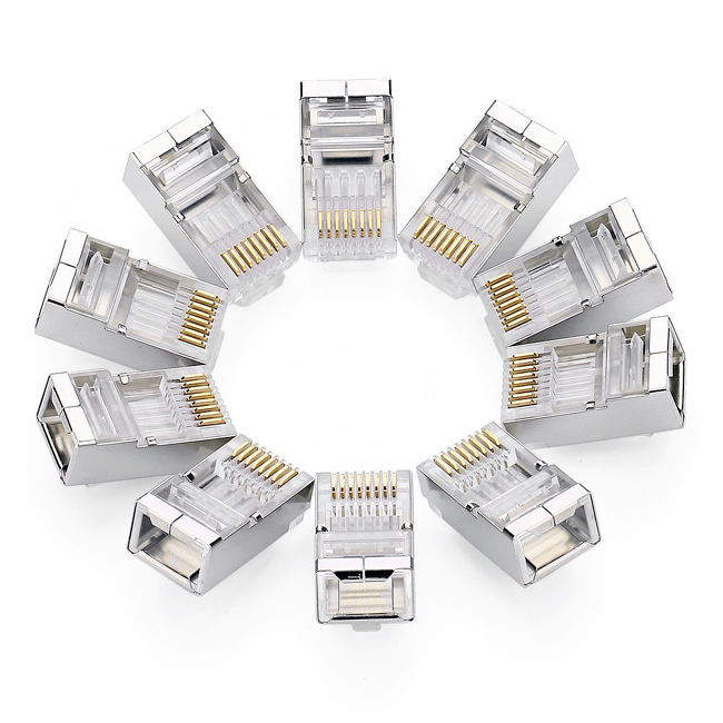 Đầu mạng RJ45 DINTEK RJ45 CAT.6 S-FTP - shielded bọc kim loại chống nhiễu, đầu RJ45 gồm 2 thành phần ghép lại, sử dụng cho cáp CAT.6 S-FTP, 100 pcs/bag