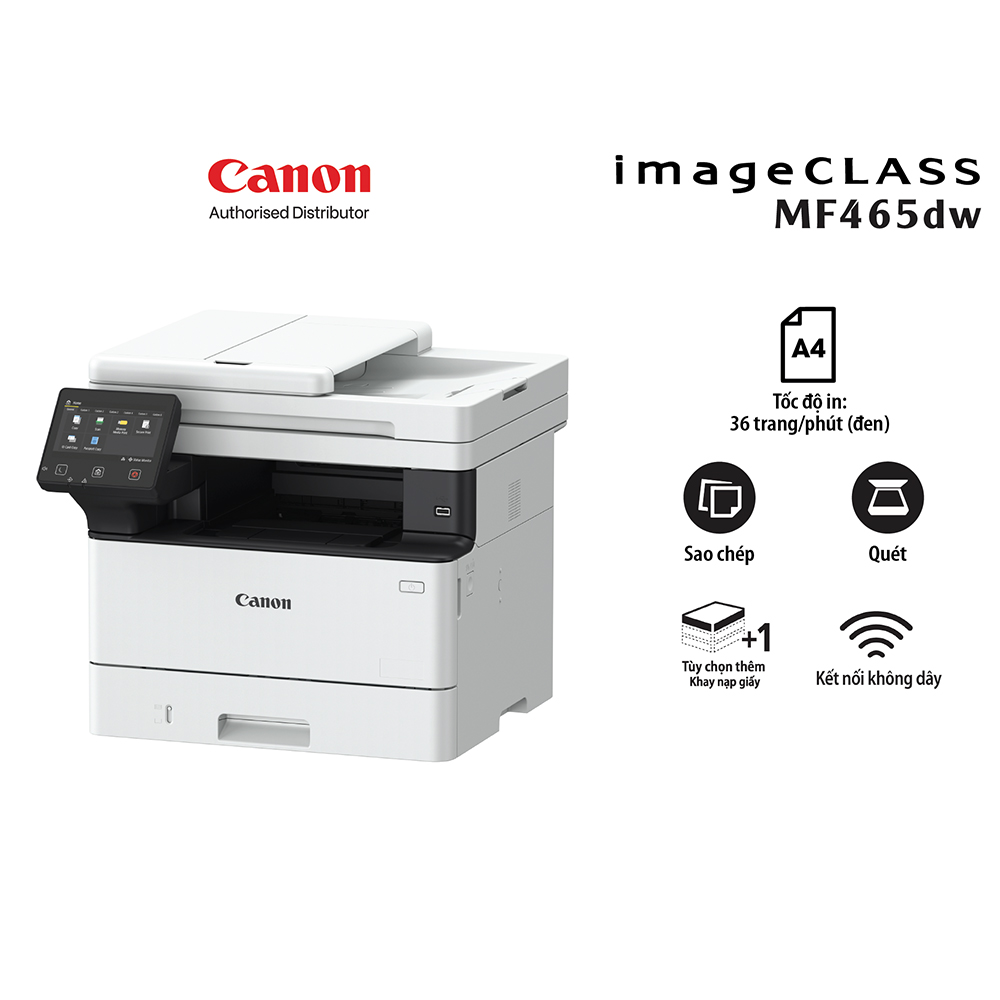 Máy in laser đen trắng đa năng Canon MF465dw (In đảo mặt| Copy | Scan| ADF| Fax| A4| A5 USB| LAN| WIFI)