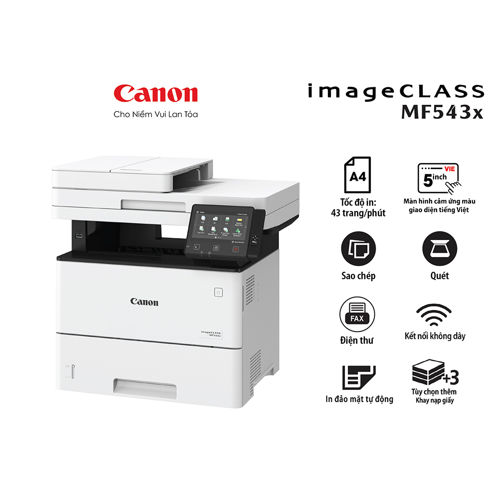 Máy in laser đen trắng đa năng Canon MF543x (In đảo mặt| Copy | Scan| ADF| Fax| A4| A5 USB| LAN| WIFI)