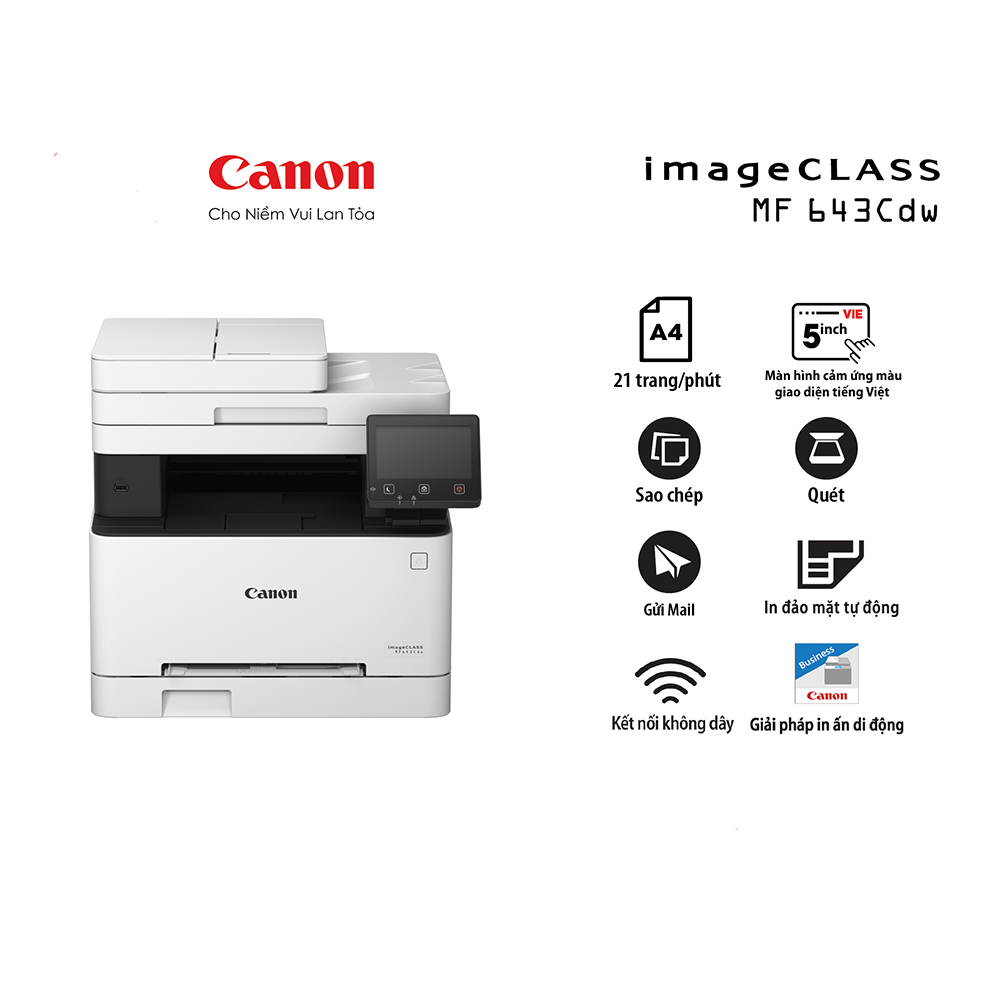 Máy in laser đa năng màu Canon MF643Cdw (In đảo mặt | Copy | Scan | ADF | A4 | A5 | USB | LAN | WIFI)