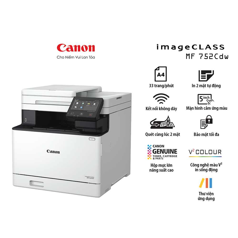Máy in laser đa năng màu Canon MF752Cdw (In đảo mặt | Copy | Scan đảo mặt | ADF | A4 | A5| USB | LAN | WIFI)