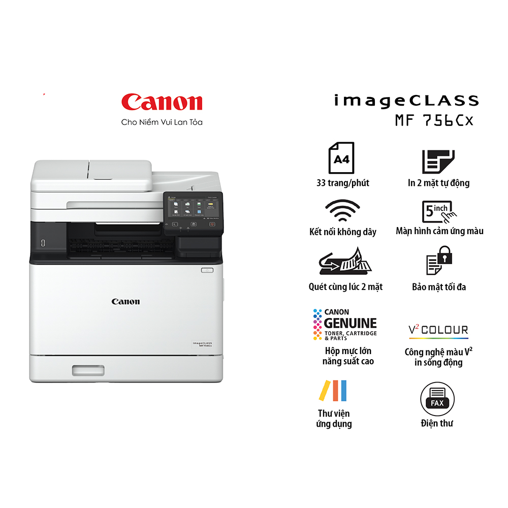 Máy in laser đa năng màu Canon MF756Cx (In đảo mặt | Copy | Scan đảo mặt | Fax đảo mặt | DADF | A4 | A5 | USB | LAN | WIFI)