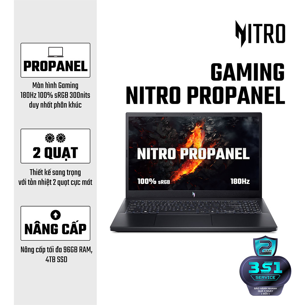 Laptop Gaming Acer Nitro ProPanel ANV15-41-R7AP NH.QPGSV.002 (AMD Ryzen 5 7535HS | RTX 2050 | 16GB | 512GB | 15.6 inch FHD | Win 11 | Đen)