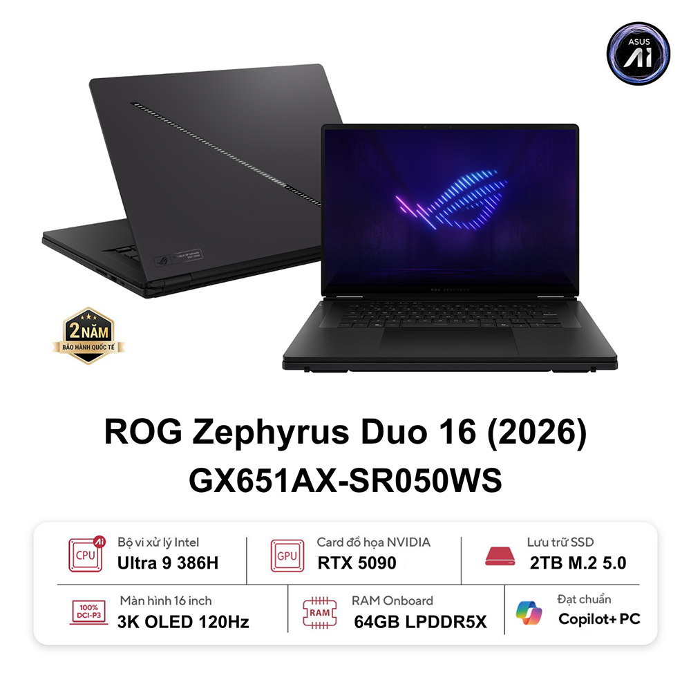 Laptop Asus ROG Zephyrus DUO 16 GX651AX-SR050WS (Core Ultra 9 386H | RTX 5090 | 16-inch 3K cảm ứng | 64GB | 2TB | Windows 11 | Xám)