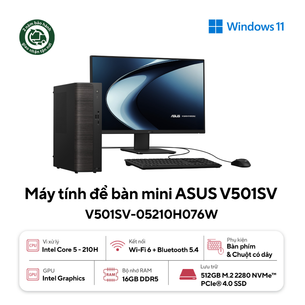Máy tính để bàn Asus V501SV-05210H076W (Core 5 210H | 16GB | 512GB SSD | Wifi + BT| Key/ Mouse | Win11 | 2Y)