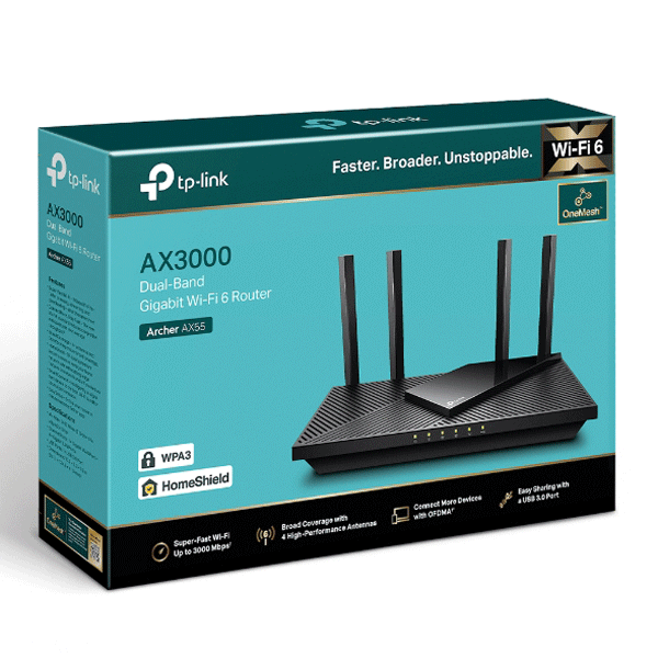 Thiết bị mạng TP-Link Archer AX55 Router Wi-Fi 6 Băng Tần Kép AX3000